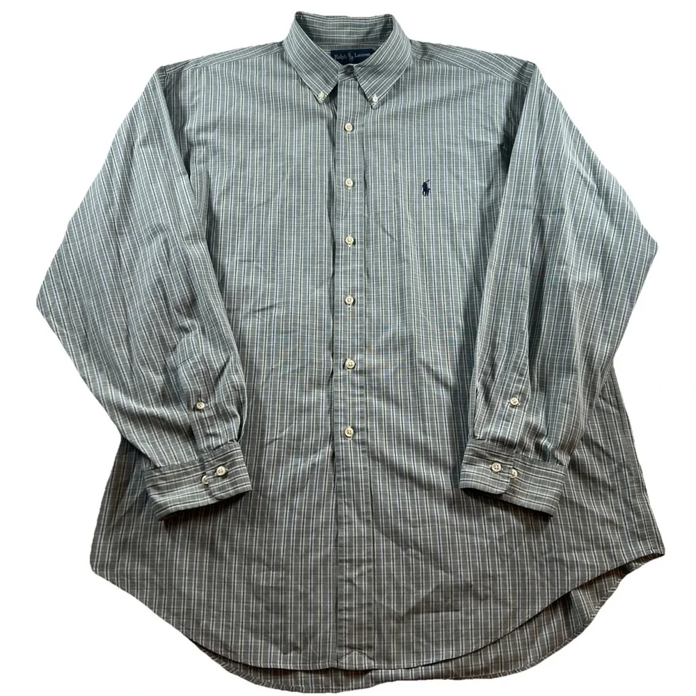 Polo Ralph Lauren Men's 17 34/35‎ Green Yarmouth Shirt Cotton Oxford Button Down